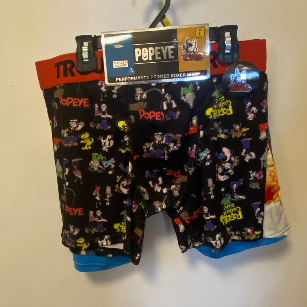 Popeye Printed Boxer Briefs and a pair of Kelloggs Rice Krispies boxer briefs. L